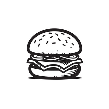 Hamburger in cartoon, doodle style . Image for t shirt. Isolated 2d vector illustration in logo, icon, sketch style, Eps 10, black and white. AI Generative