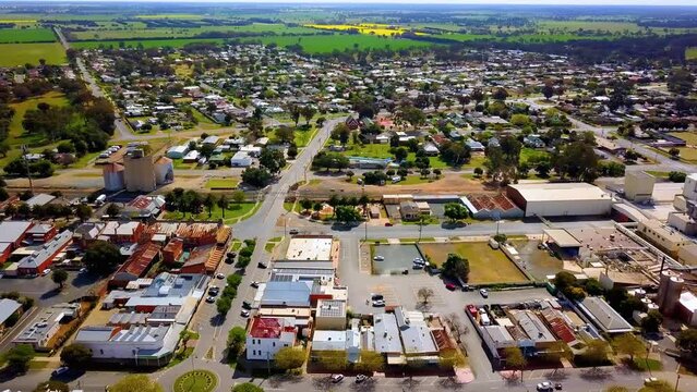 Bendigo Aerial Footage - Rochester Central Victoria Australia CBD (4k) Panorama