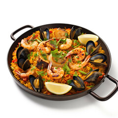 Seafood Paella isolated on white background