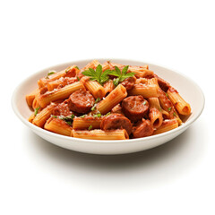 Fototapeta premium Ziti with Sausage isolated on white background