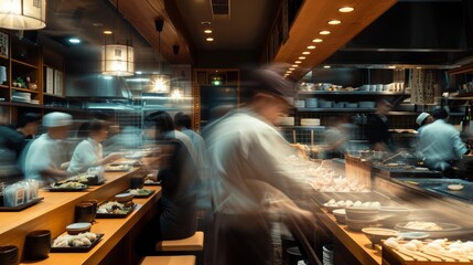 Blurry Photo of Restaurant Kitchen Revealing Action and Energy