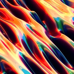 Fototapeta premium Abstract, fluid and colorful 3D background texture. Modern and contemporary feel. Metallic, iridescent and reflective with shades of orange, yellow, red, blue