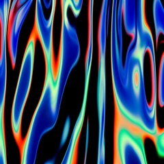 Abstract, fluid and colorful 3D background texture. Modern and contemporary feel. Metallic, iridescent and reflective with shades of blue, green, orange, black