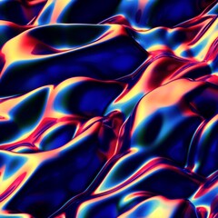 Abstract, fluid and colorful 3D background texture. Modern and contemporary feel. Metallic, iridescent and reflective with shades of blue, orange, orange, black