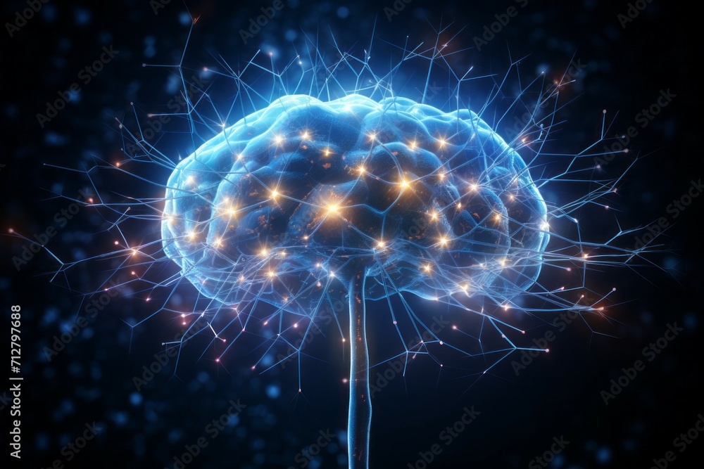 Poster hologram of the brain. background with selective focus and copy space