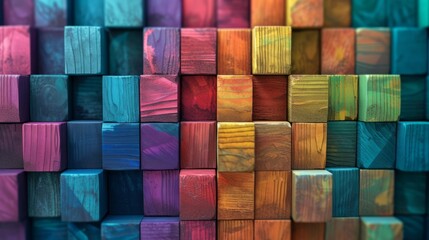Multicolored Wooden Block Background, Vibrant and Textured