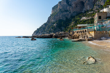 Bay on the island of Capri with crystal clear turquoise sea water,Capri- Italy.