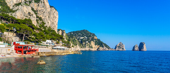 Bay on the island of Capri with crystal clear turquoise sea water,Capri- Italy.
