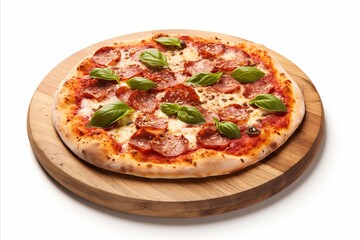 Delicious pepperoni pizza slice with mouthwatering toppings, isolated on a clean white background