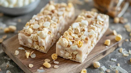 Poster white chocolate cereal bars with variety of grain © Poprock3d