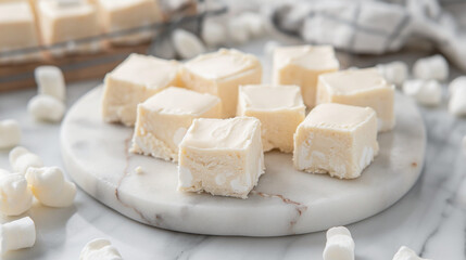 Fototapeta na wymiar White Marshmallow fudge on Marble tray