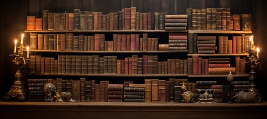 A vast array of ancient books and manuscripts adorning the walls of a historic library