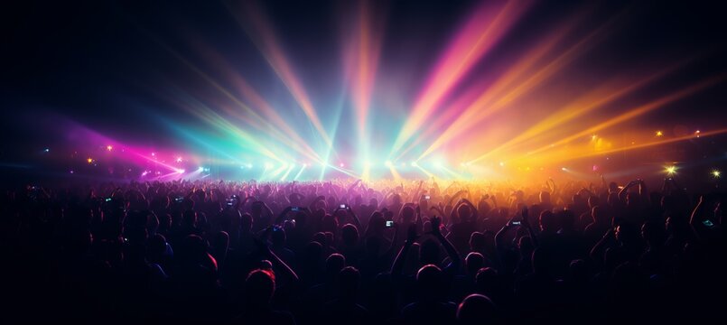 Vibrant concert visuals infused with blurred bokeh effect for electrifying background