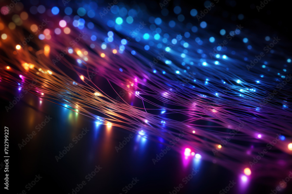 Aufkleber glowing fiber optic strands weaving through a dark background, symbolizing the transmission of data 