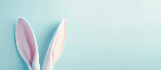 Bunny ears on blue background. Space for text.