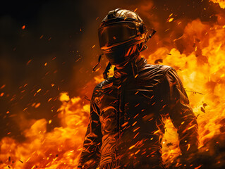 Driver Formula 1 car. F1 pilot in flames after leaving the burning race car. Generative AI - obrazy, fototapety, plakaty