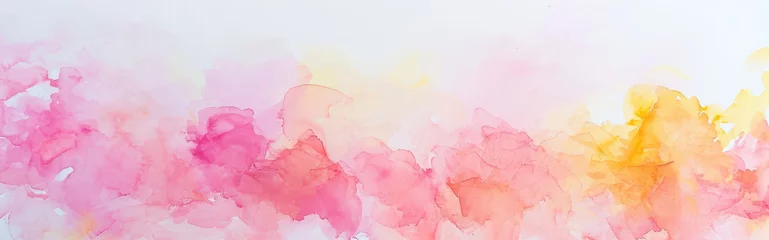Poster Watercolor abstract background on white canvas with dynamic mix of pastel pink and light yellow colors, banner, panorama © boxstock production