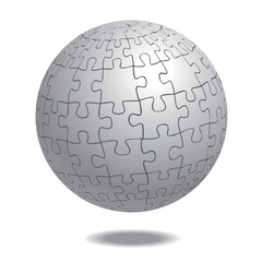 球体のジグソーパズルのグラフィック素材、立体イラスト。インフォグラフィックス白