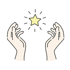 キラキラ光る星を包み込む手のイラスト　カラー　02