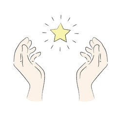 キラキラ光る星を包み込む手のイラスト　カラー　04