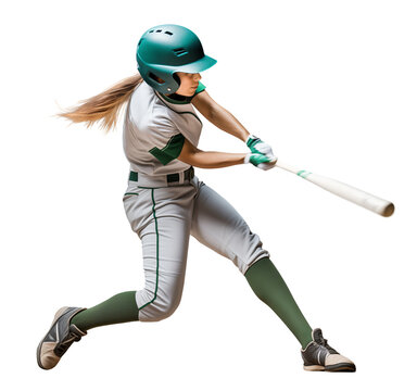 woman softball batter mid swing to hit a ball