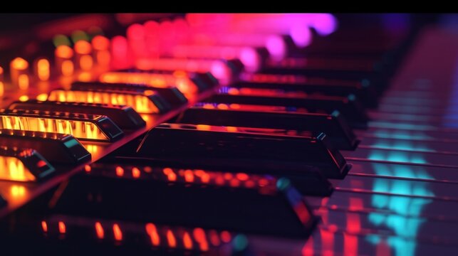 A medley of chromatic patterns being played on a synthesizer each key producing a unique and vibrant melody resulting in a colorful and harmonious audiovisual experience