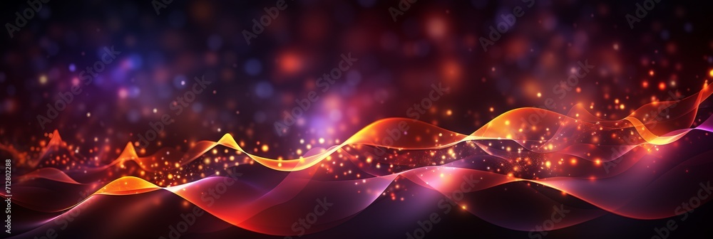 Poster dynamic wave of bright particles abstract sound and music visualization background