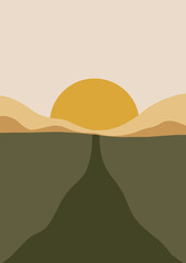 Sunset Wallpaper Illustration Watercolor Art View