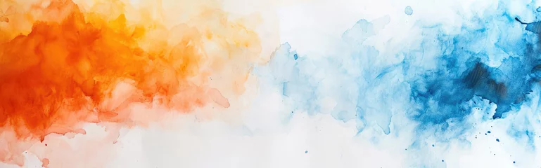 Poster Watercolor abstract background on white canvas with dynamic mix of soft blue and warm orange colors, banner, panorama © boxstock production
