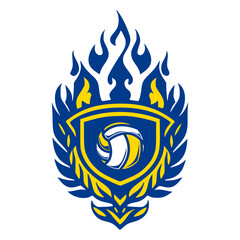 Volleyball logo emblem with fire vector