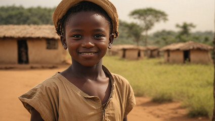 Bambina sorridente in un villaggio nelle campagne dell'Africa centrale