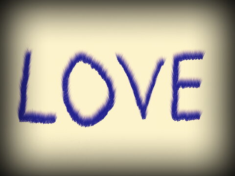 LOVE drawing freehand, with blue love text wallpaper artwork background. Valentine's Day concept.