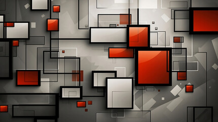 Abstract graphical image of brown and red squares and rectangles, in the style of light gray and black, strong diagonals, abstract graffit 