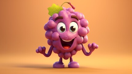 A cute cartoon grapes fruits character Ai Generative