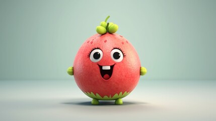 A cute cartoon guava fruits character Ai Generative - obrazy, fototapety, plakaty