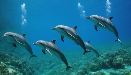 Group of dolphins in colorful underwater, ai generative.group of dolphins in colorful underwater