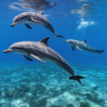 Group of dolphins in colorful underwater, ai generative.group of dolphins in colorful underwater