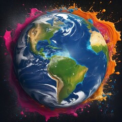 Planet earth in color splash
