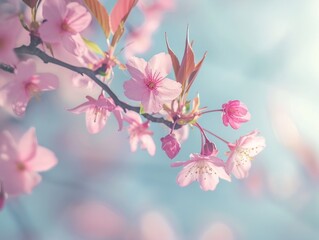Obraz premium Ethereal Cherry Blossoms in Soft Focus: A Dreamy Spring Floral Display 