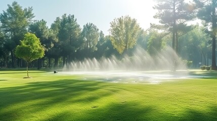 Garden irrigation system. a sprinkler that waters the garden in summer. summer.