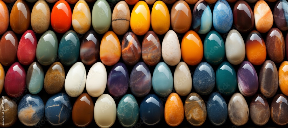 Poster vibrant spectrum of colorful stones, creating a captivating abstract background.