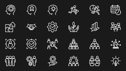 Management line icons set, outline symbols collection, linear pictograms package isolated on black background