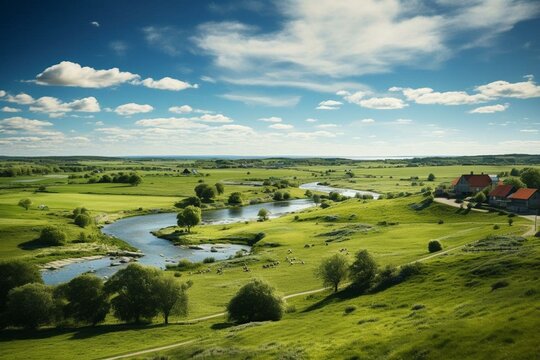 Beautiful Scenic View Of Denmark Countryside. Generative AI