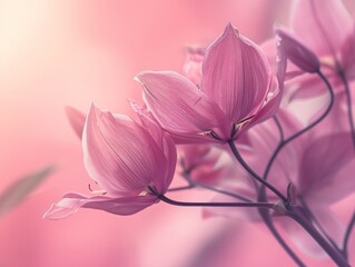 Delicate Pink Magnolia Blossoms Bathed in Soft Light with a Dreamy Bokeh Background

