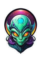 Green alien with blue eyes vector illustration isolated on transparent background