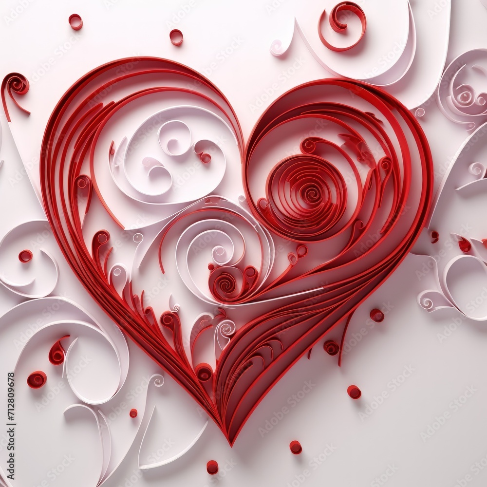 Aufkleber valentine day. greeting card with red heart and paper flowers on rose background. generative ai.