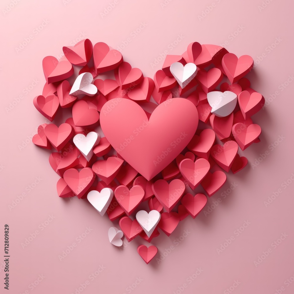 Poster red heart on pink background. valentine's day with space for text. love theme. generative ai.