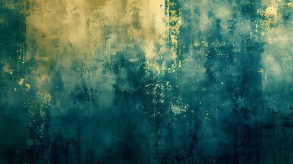 An abstract masterpiece of blue and yellow hues, painted onto a wall, evoking feelings of artistic wonder and intrigue