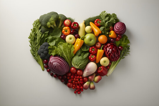 Heart of Wellness: Human Heart Made of Fresh Fruits and Vegetables