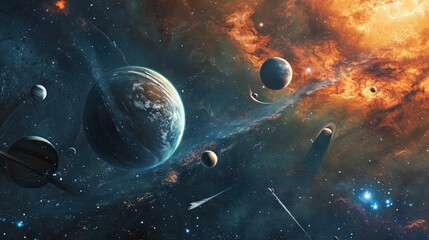 Obraz na płótnie Canvas Futuristic Planetary Alignment in Alien Terrain.